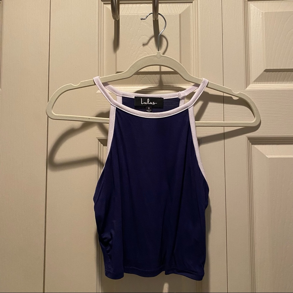 Lulus Blue Crop Top Sleeveless High Neck Tank Casual Summer Top